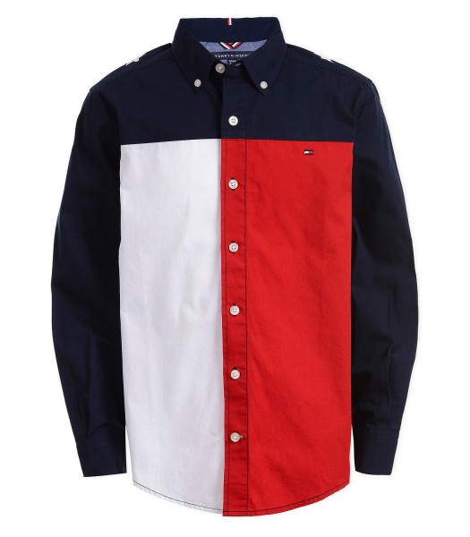 Tommy Hilfiger Blue/Red/White Color Block Hilfiger On Back L/S Shirt 